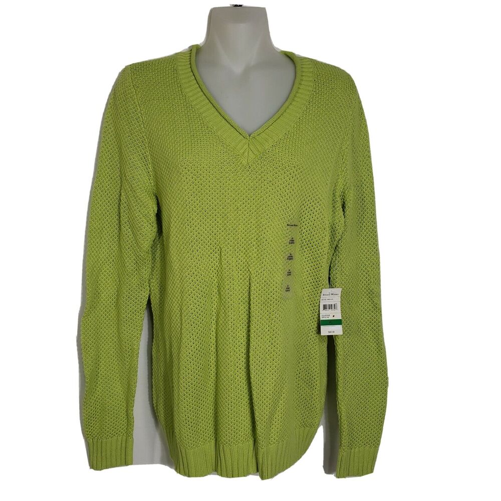 Studio Works Petite Womens Sweater Sz PL Large Green Pullover Long Sleeve VNeck